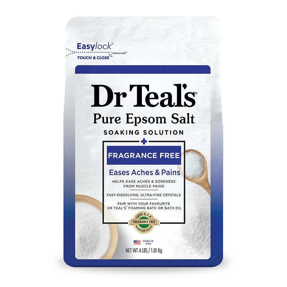 Dr Teals Pure Epsom Salt Soaking Solution for Aches and Pains, Fragrance Free, 4 Lb